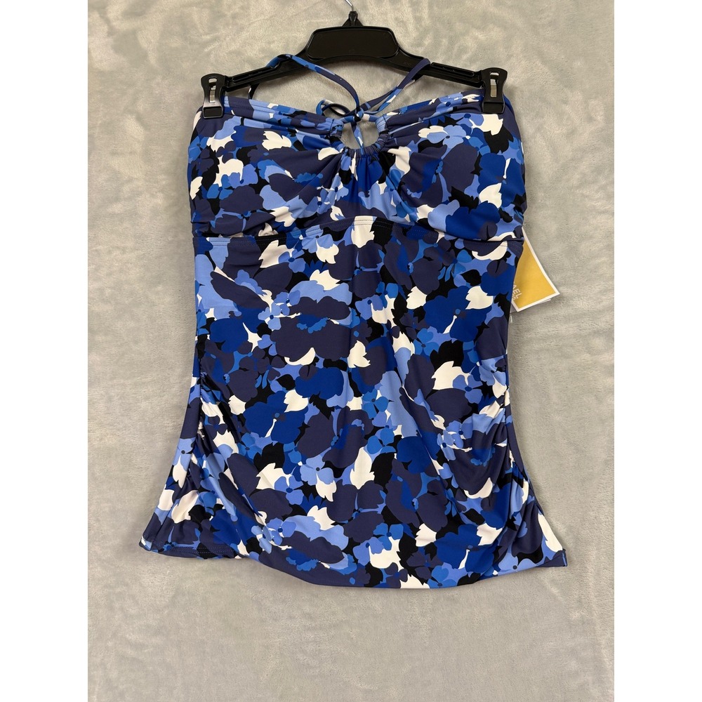 NWT Michael Kors Tankini Swim Top Womens Blue Floral Halter Keyhole Size M $102 - Picture 3 of 7